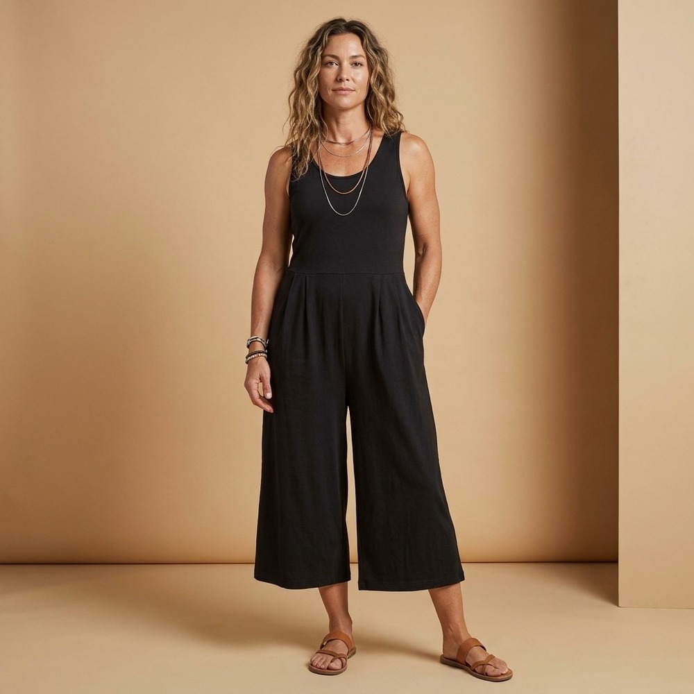 FILOSOFIA Womens Culotte Jumpsuit Large Black Cotton Pleated Minimalist Culotte